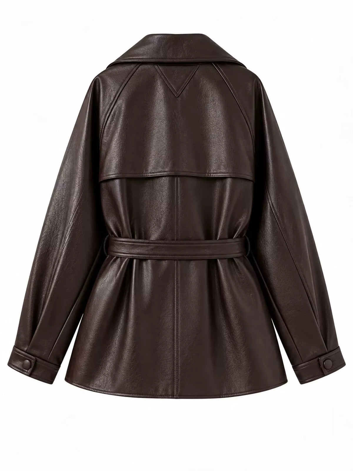 Double-Breasted Vegan Leather Belted Jacket The Nichole Collection