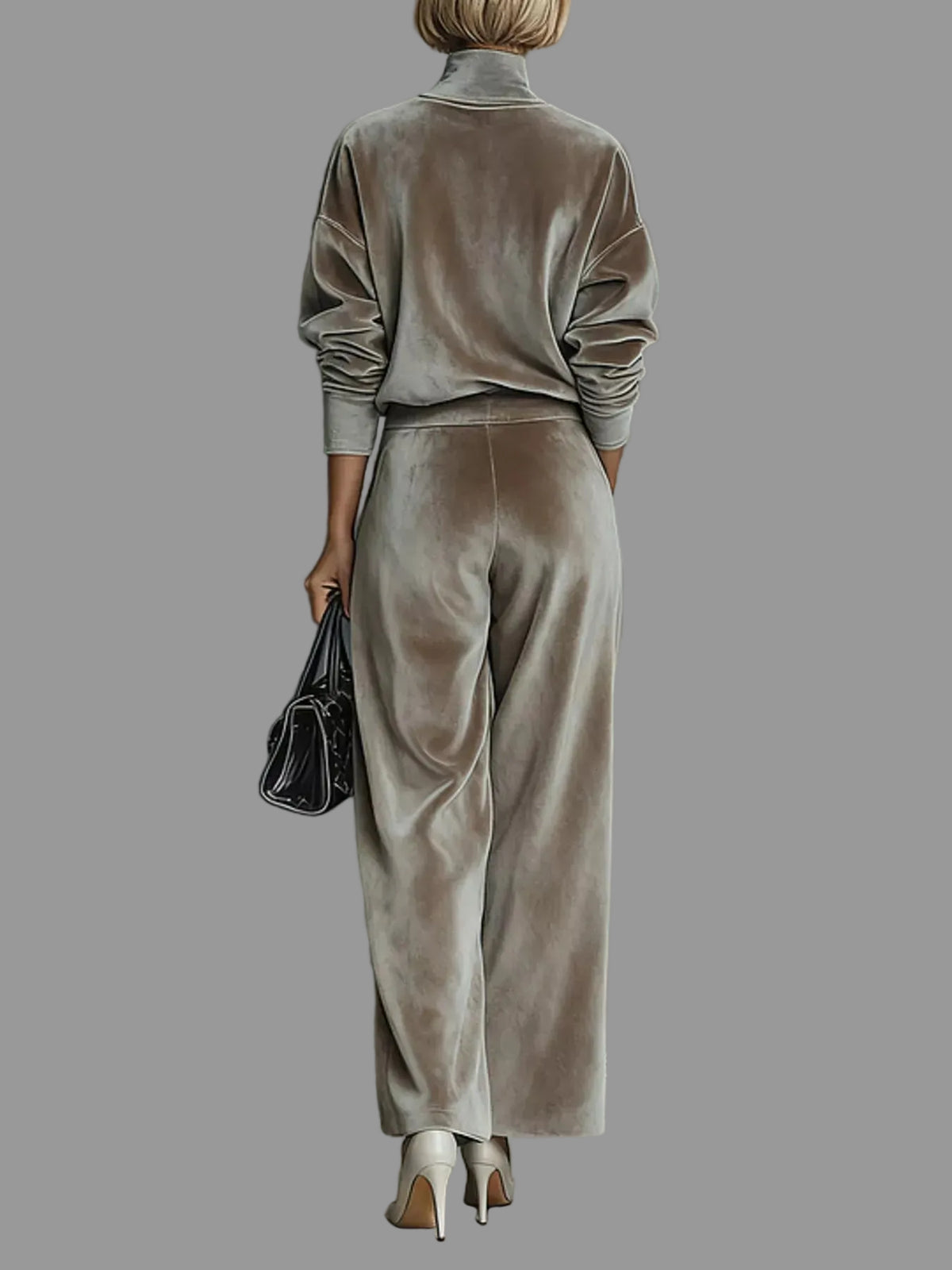 MOCK-NECK VELVET & WIDE-LEG PANTS SET The Nichole Collection - Official Site