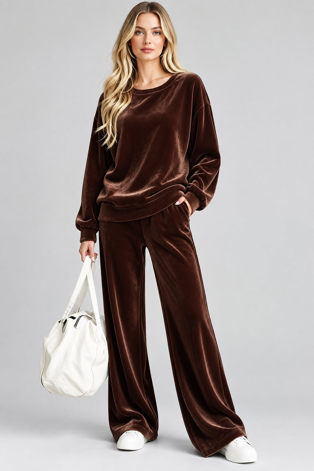Velvet Dropped-Shoulder Top & Wide-Leg Pants Set The Nichole Collection - Official Site