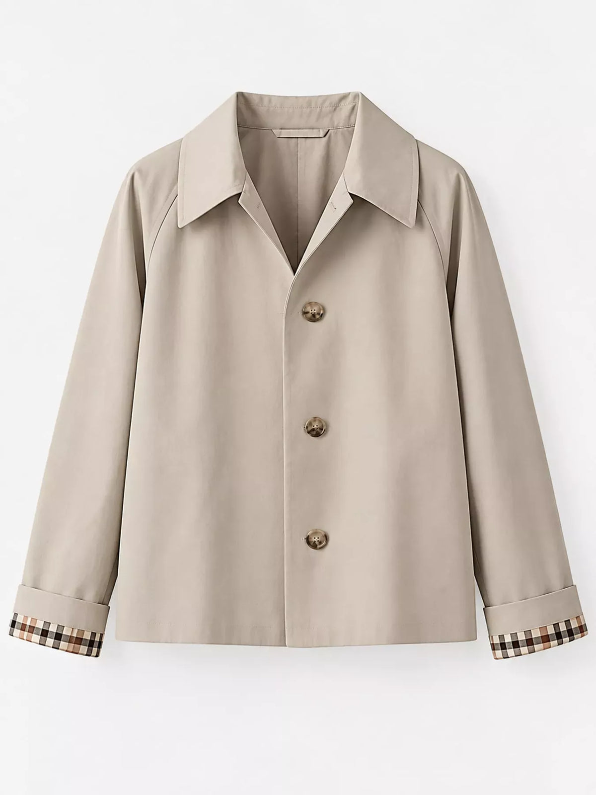 Plaid-Cuff Cropped Trench Jacket The Nichole Collection