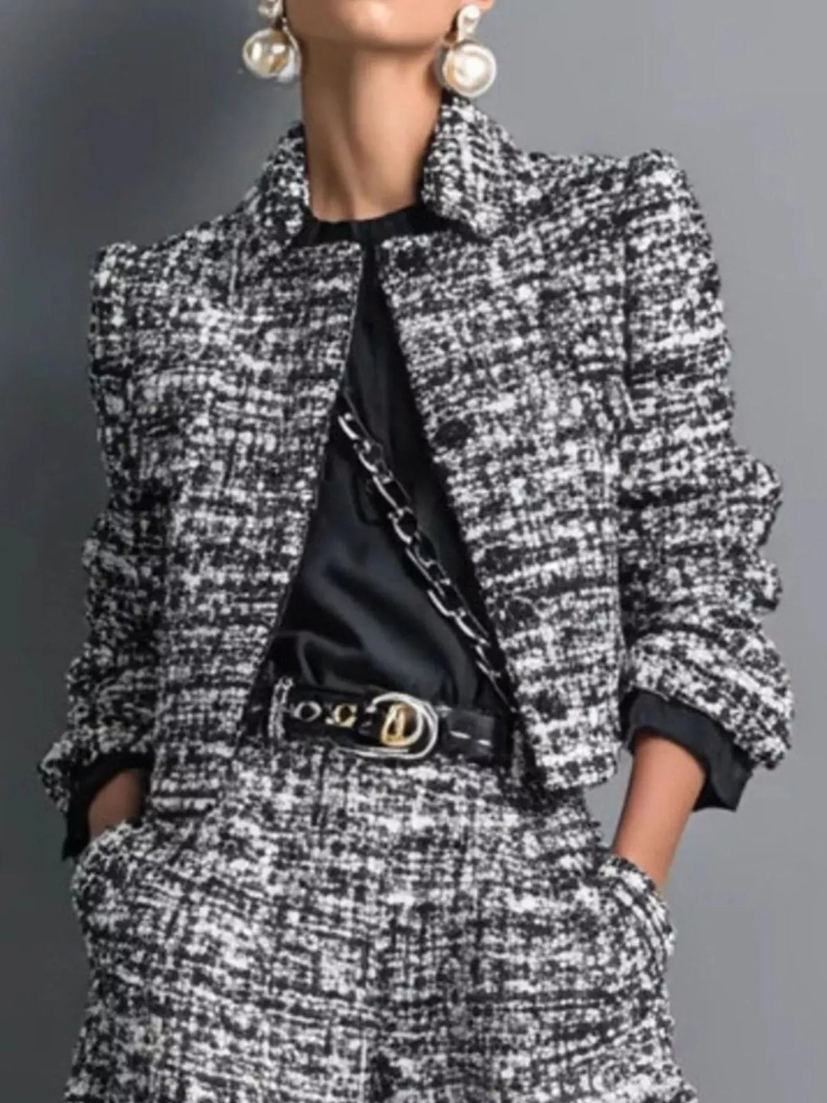 Tweed Cropped Jacket & Wide-Leg Pants Set The Nichole Collection - Official Site