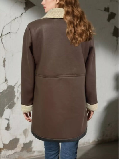 Faux-Leather Aviator Coat with Sherpa Trim The Nichole Collection