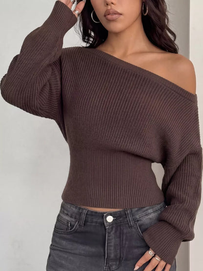 One-Shoulder Ribbed Knit Sweater The Nichole Collection