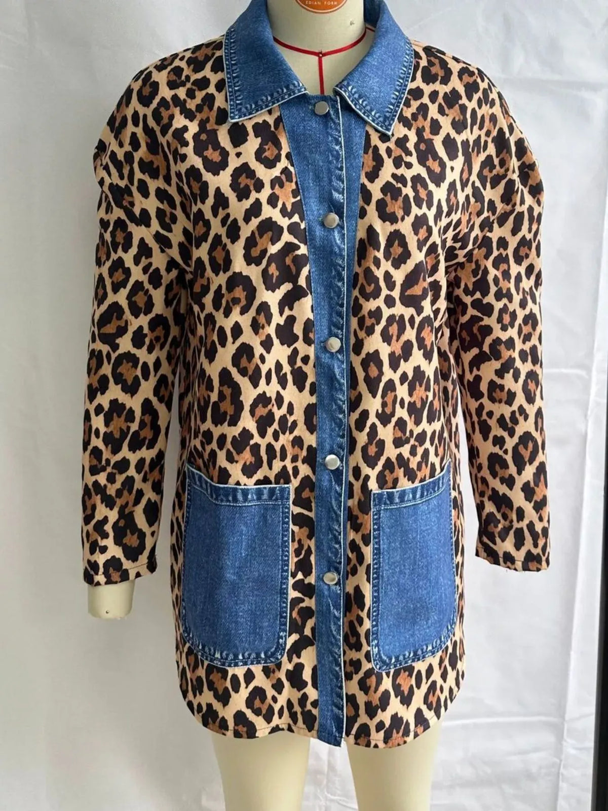Denim Leopard Print Colorblock Jacket The Nichole Collection