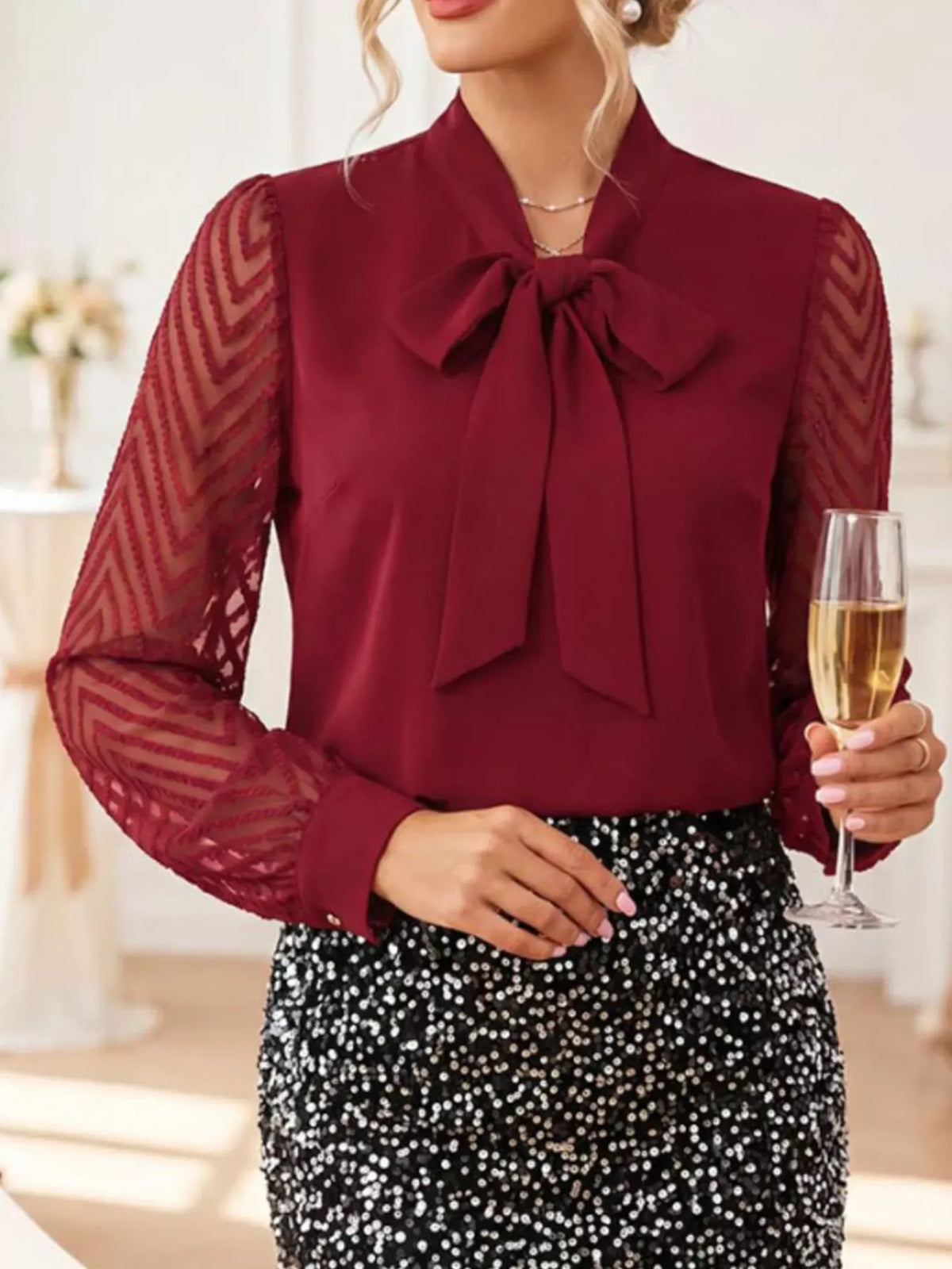 CELINE SHEER CHEVRON BLOUSE The Nichole Collection - Official Site