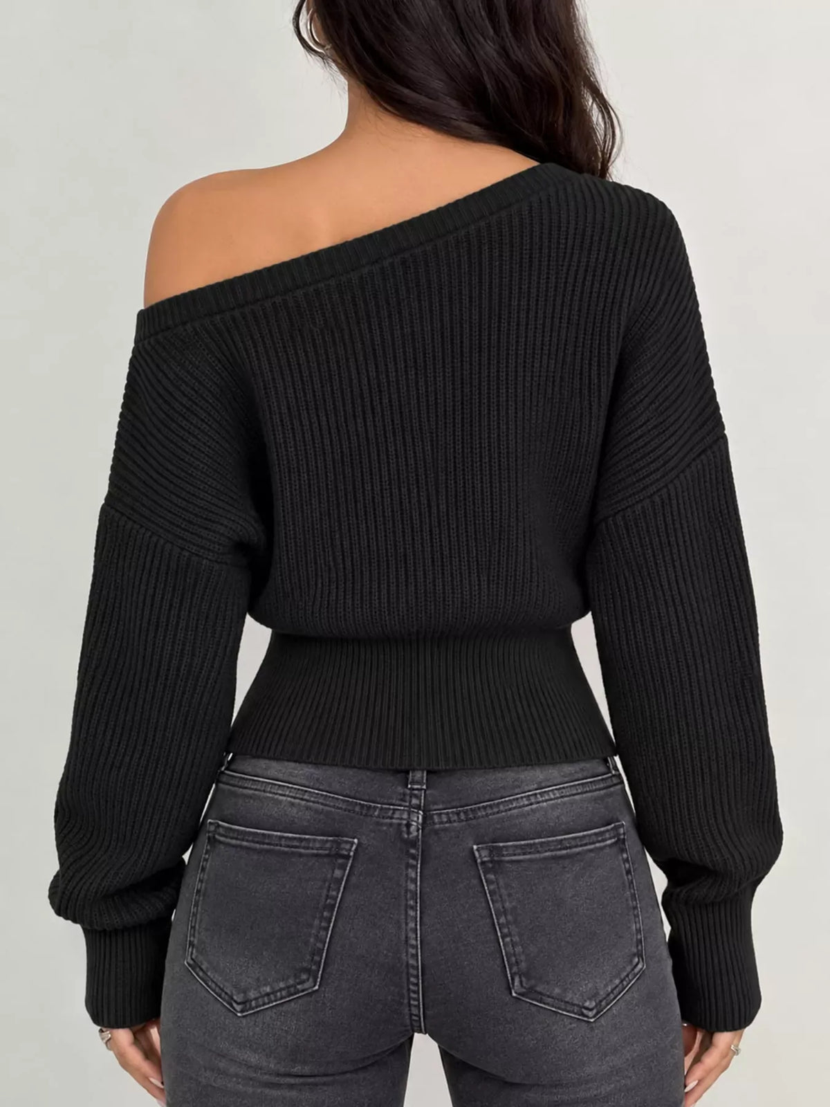 One-Shoulder Ribbed Knit Sweater The Nichole Collection