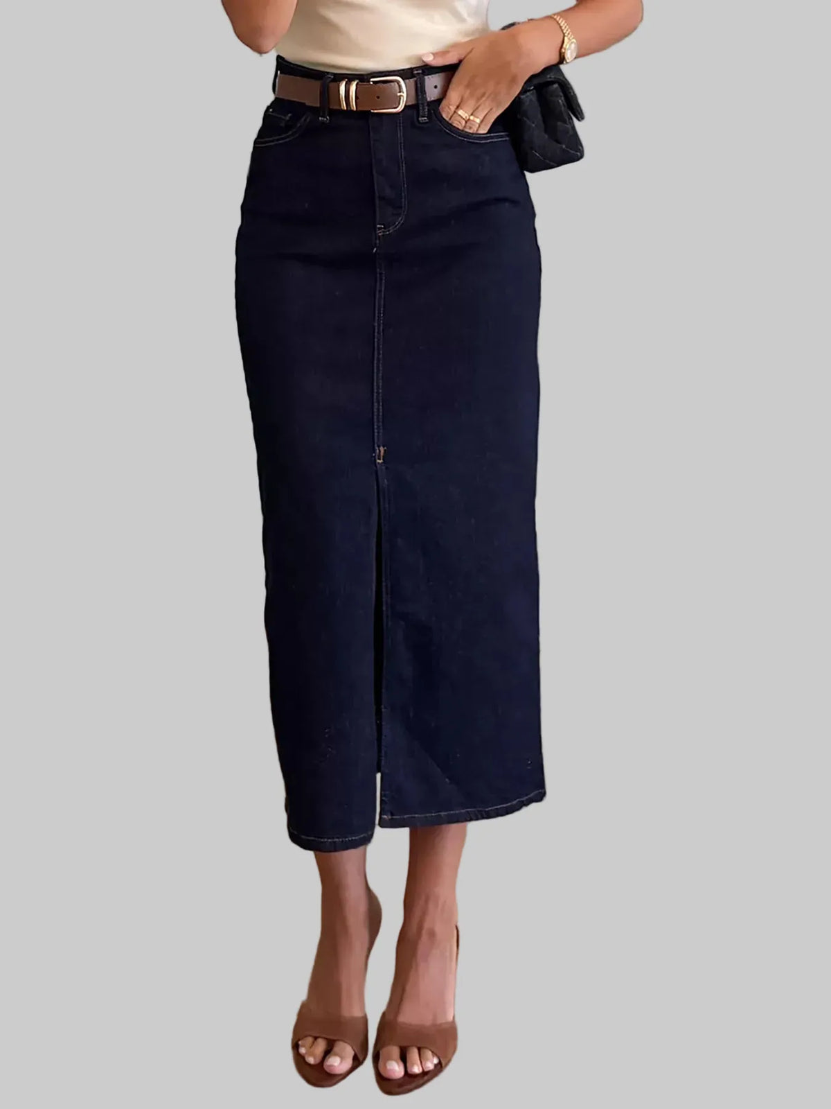 Front-Slit Denim Skirt The Nichole Collection