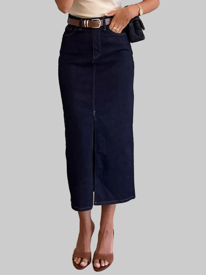 Front-Slit Denim Skirt The Nichole Collection