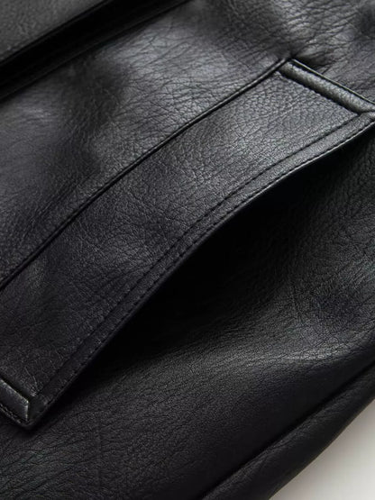 Double-Breasted Vegan Leather Belted Jacket The Nichole Collection