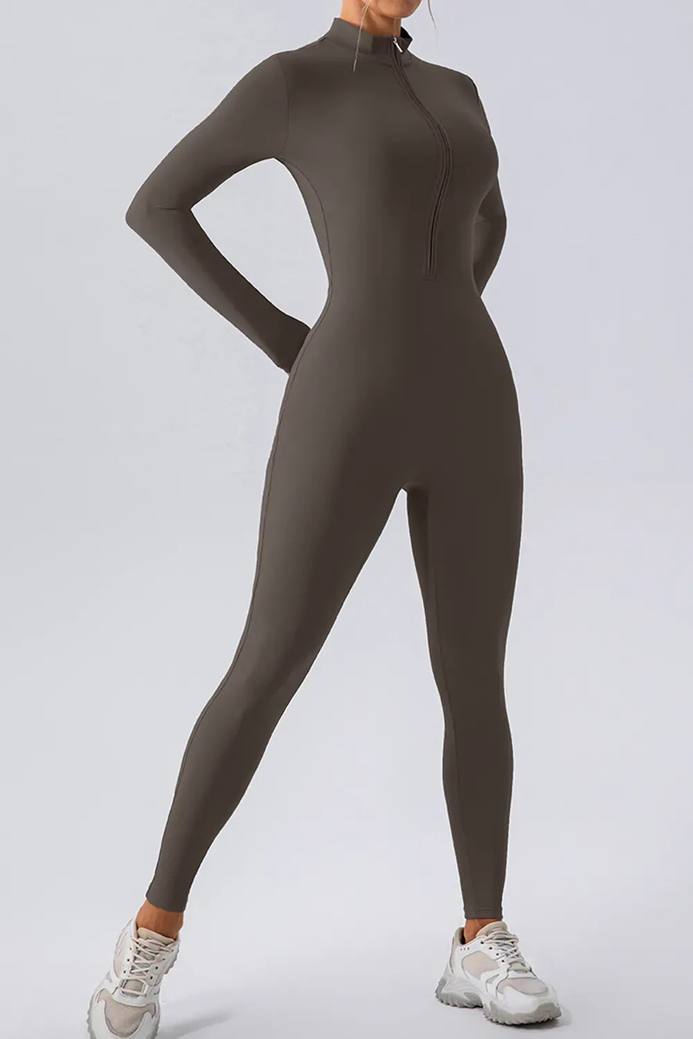 Half-Zip Mock-Neck Active Jumpsuit - Dark Blue / S