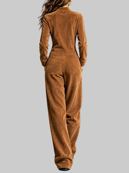 Velour Zip-Up Jumpsuit with Pockets The Nichole Collection
