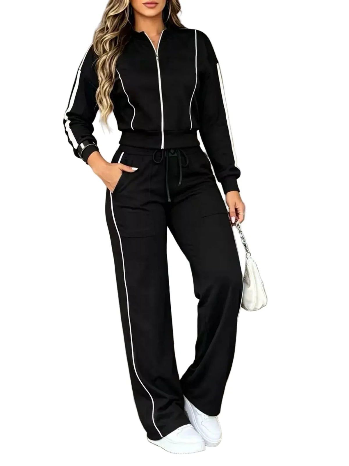 Two-piece Athletic Set: Zip-up Top and Pants The Nichole Collection