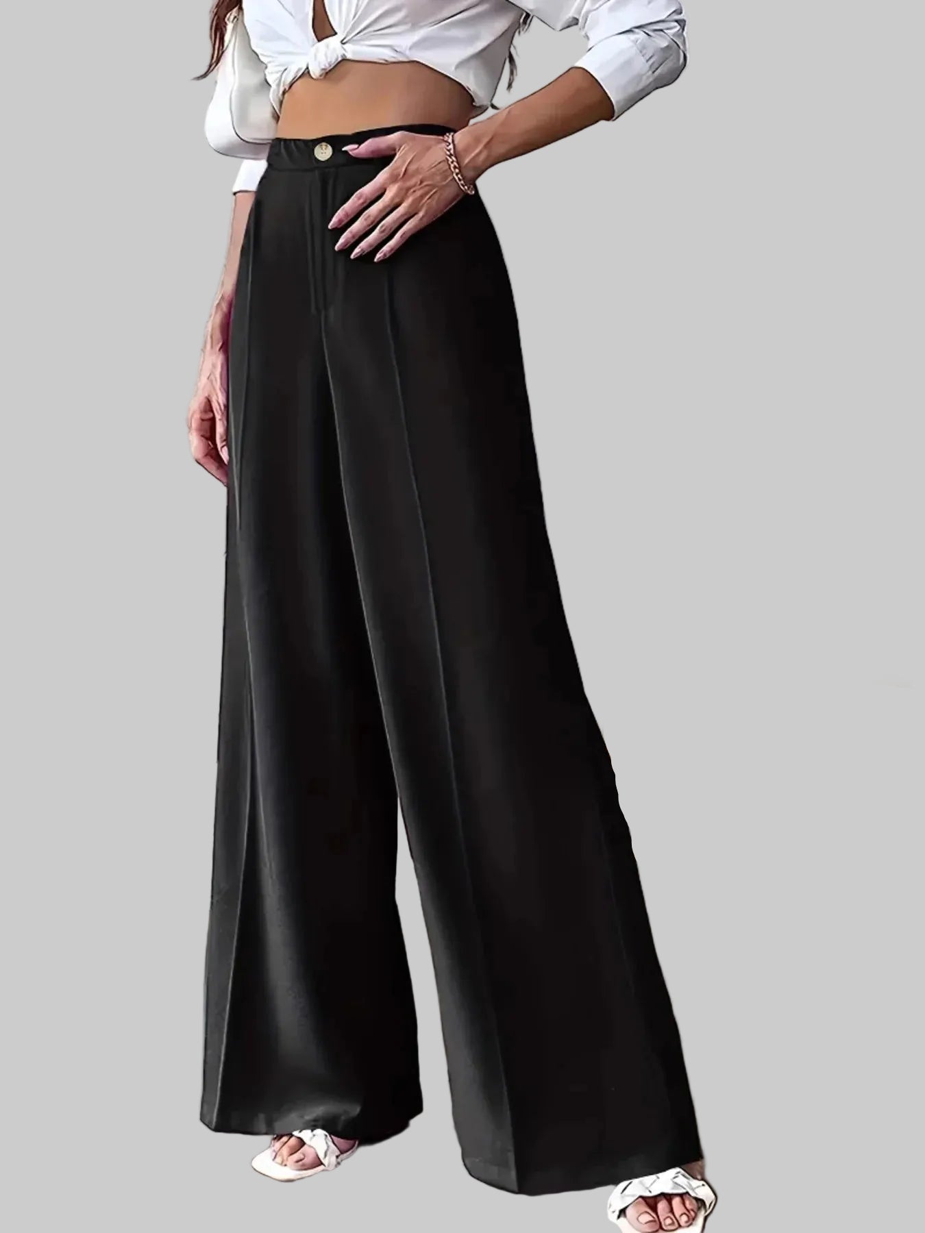 High Waist Wide Leg Trouser Pants with Pockets | The Nichole Collection
