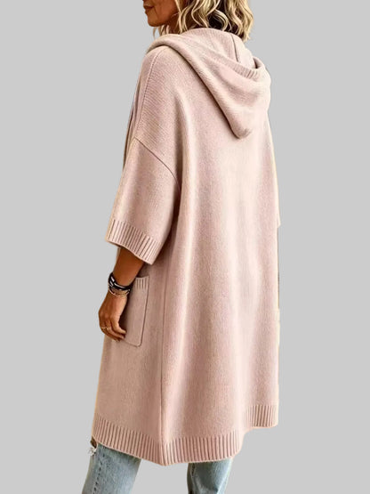 HOODED BUTTON-FRONT KNIT LONG CARDIGAN The Nichole Collection - Official Site