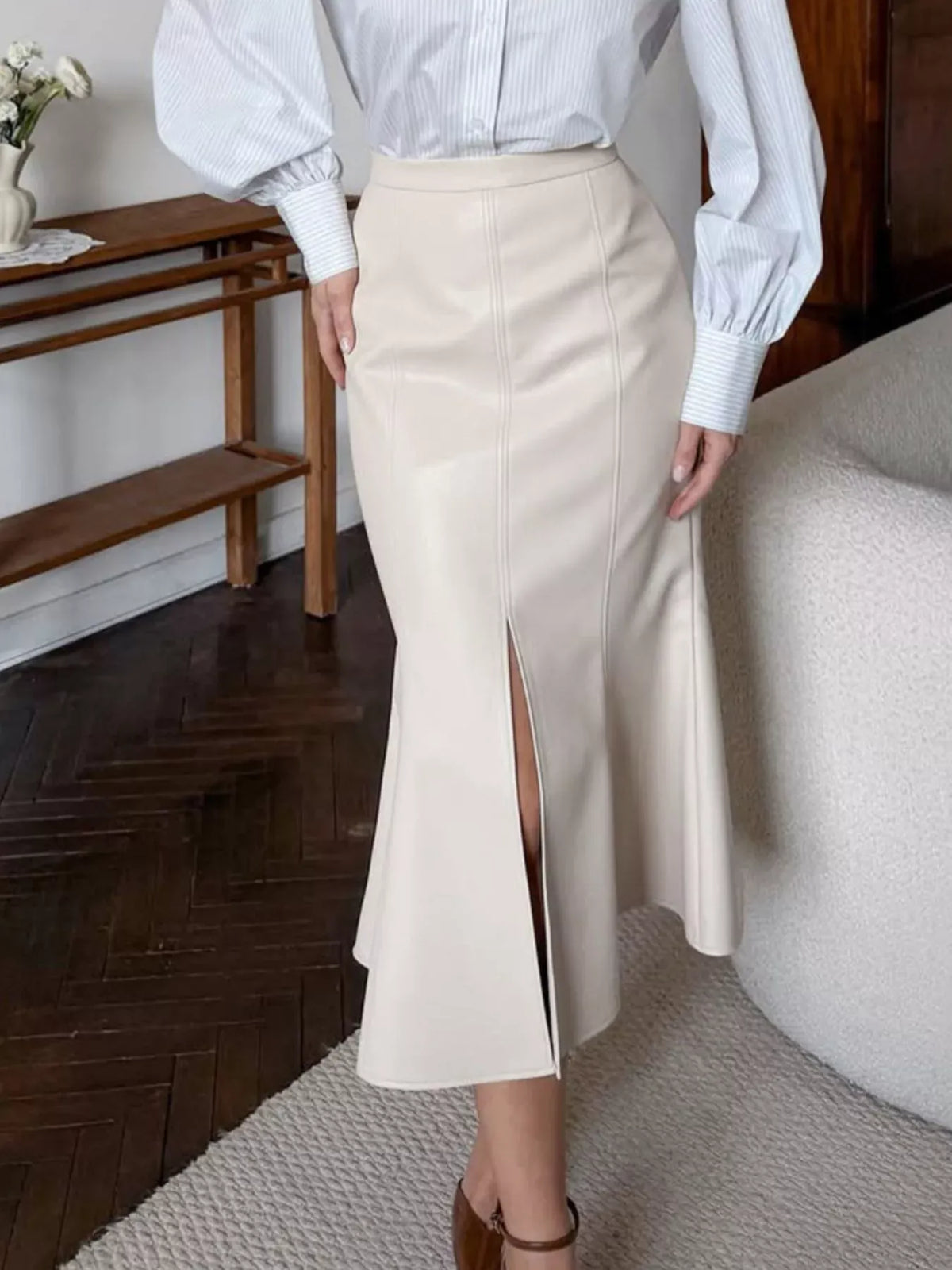 Slit Mermaid Midi Skirt The Nichole Collection