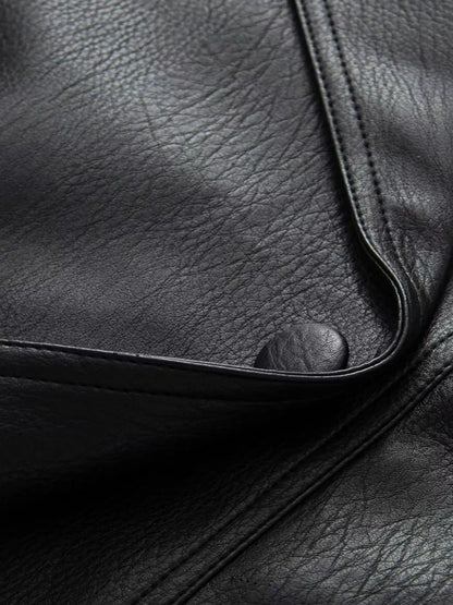 Double-Breasted Vegan Leather Belted Jacket The Nichole Collection