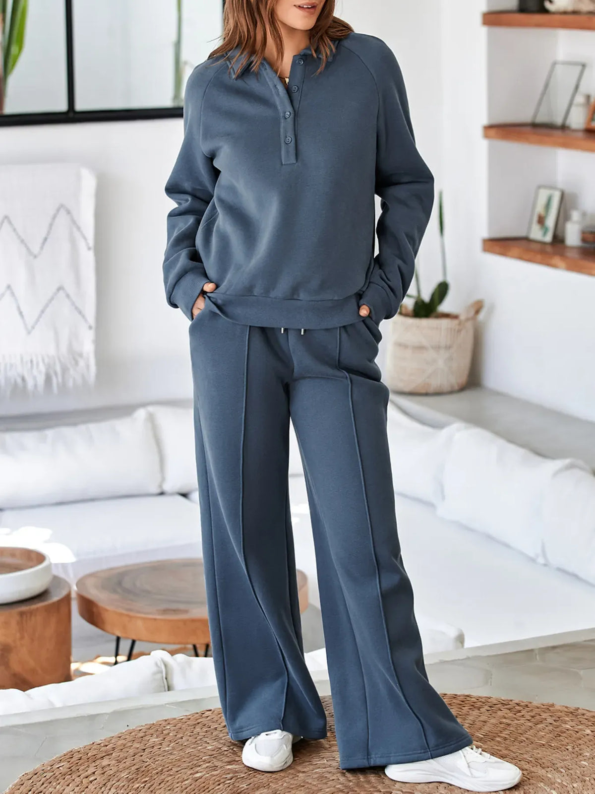 Collared Sweatshirt and High-Waisted Pants Set The Nichole Collection - Official Site