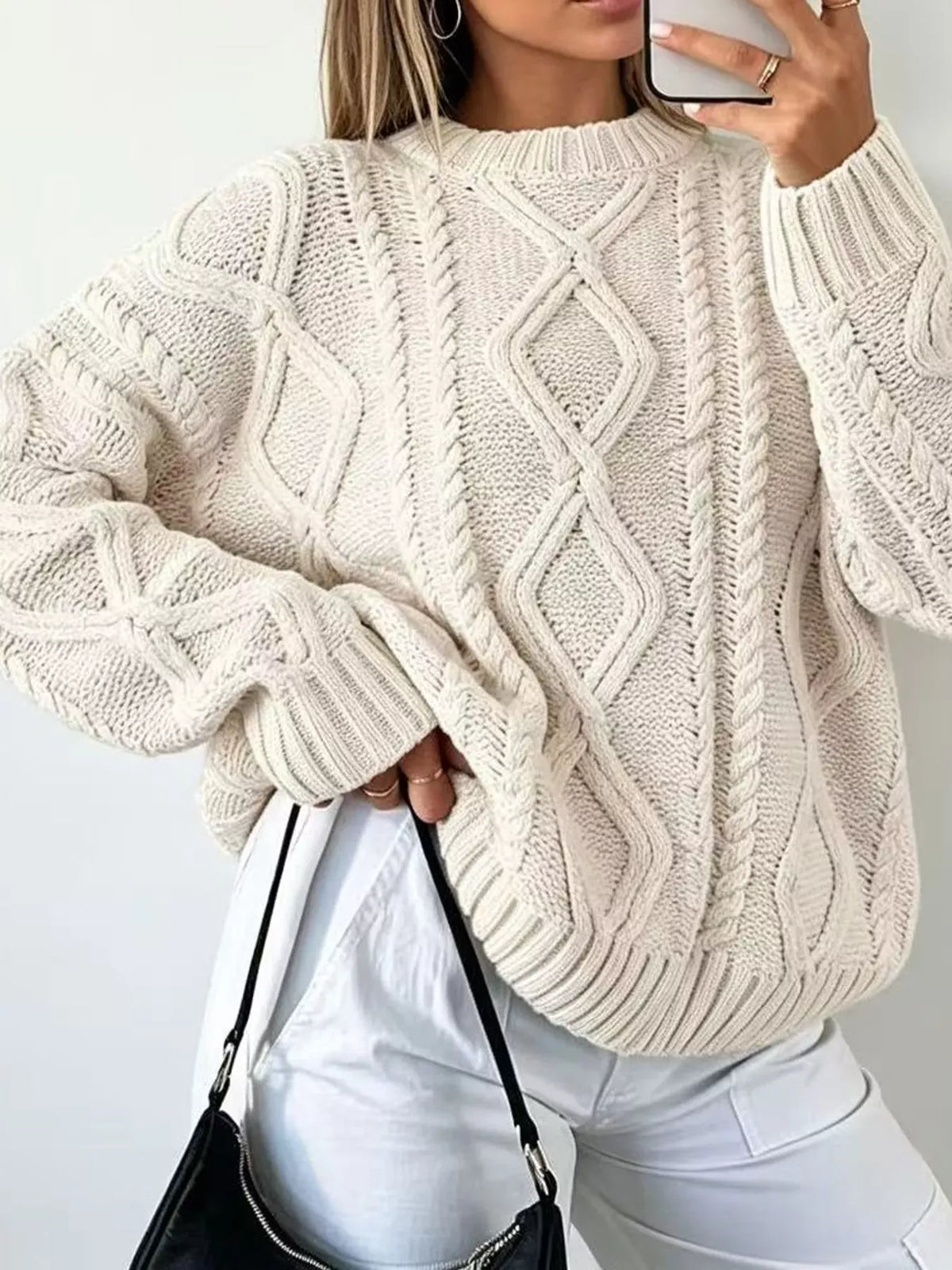 Cable-Knit Round-Neck Sweater The Nichole Collection