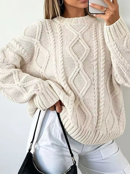 Cable-Knit Round-Neck Sweater The Nichole Collection