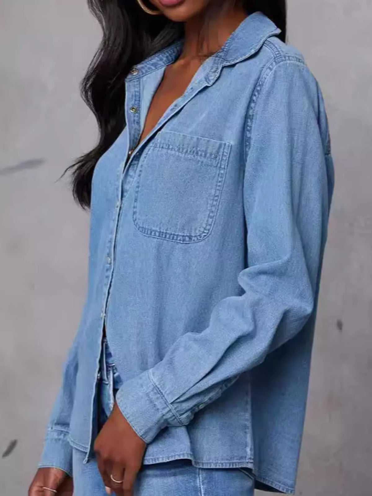 Snap-Down Long-Sleeve Denim Shirt The Nichole Collection