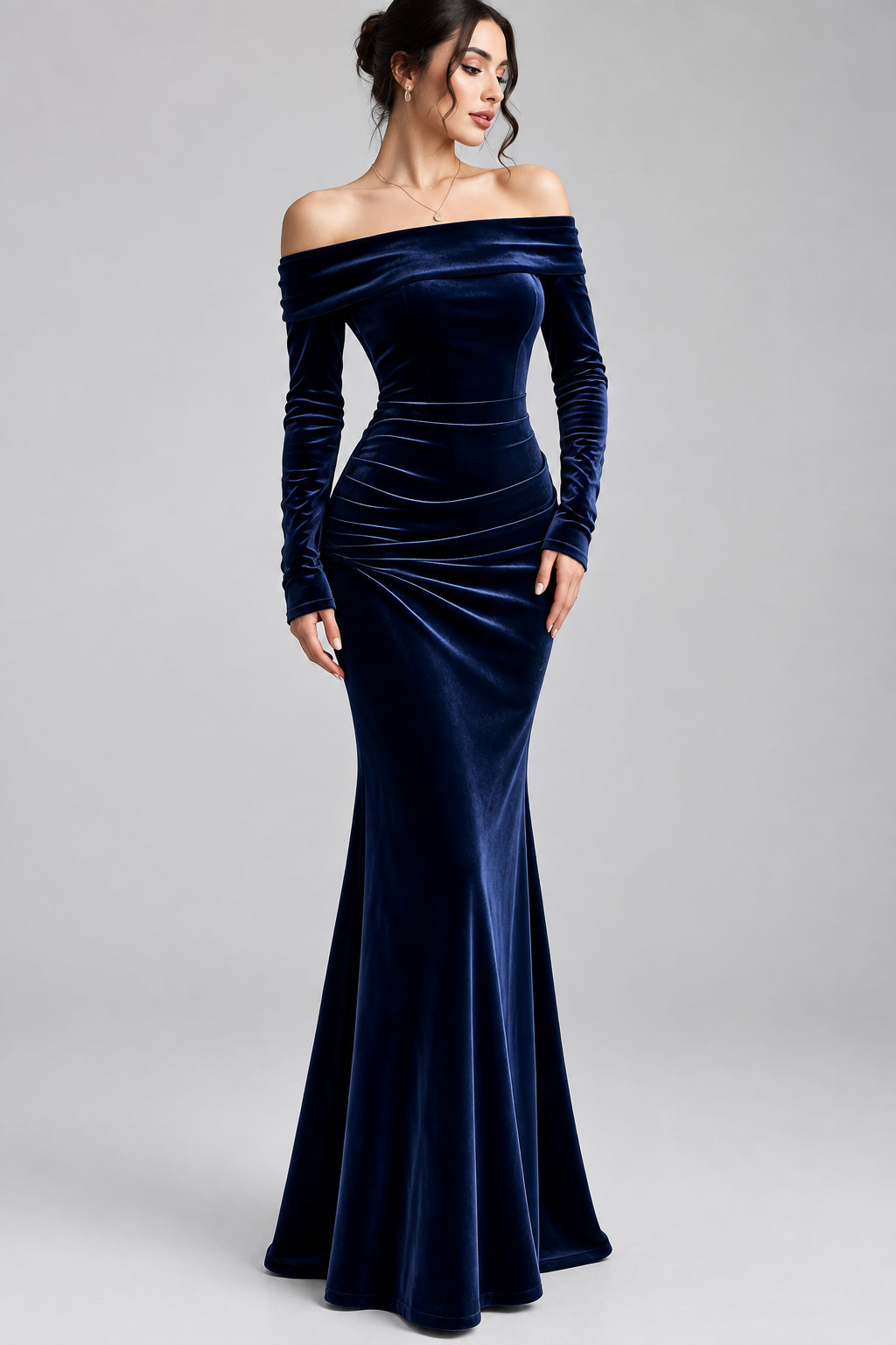 Off-Shoulder Ruched Velvet Mermaid Maxi Dress The Nichole Collection - Official Site