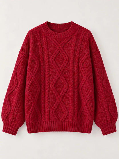 Cable-Knit Round-Neck Sweater The Nichole Collection
