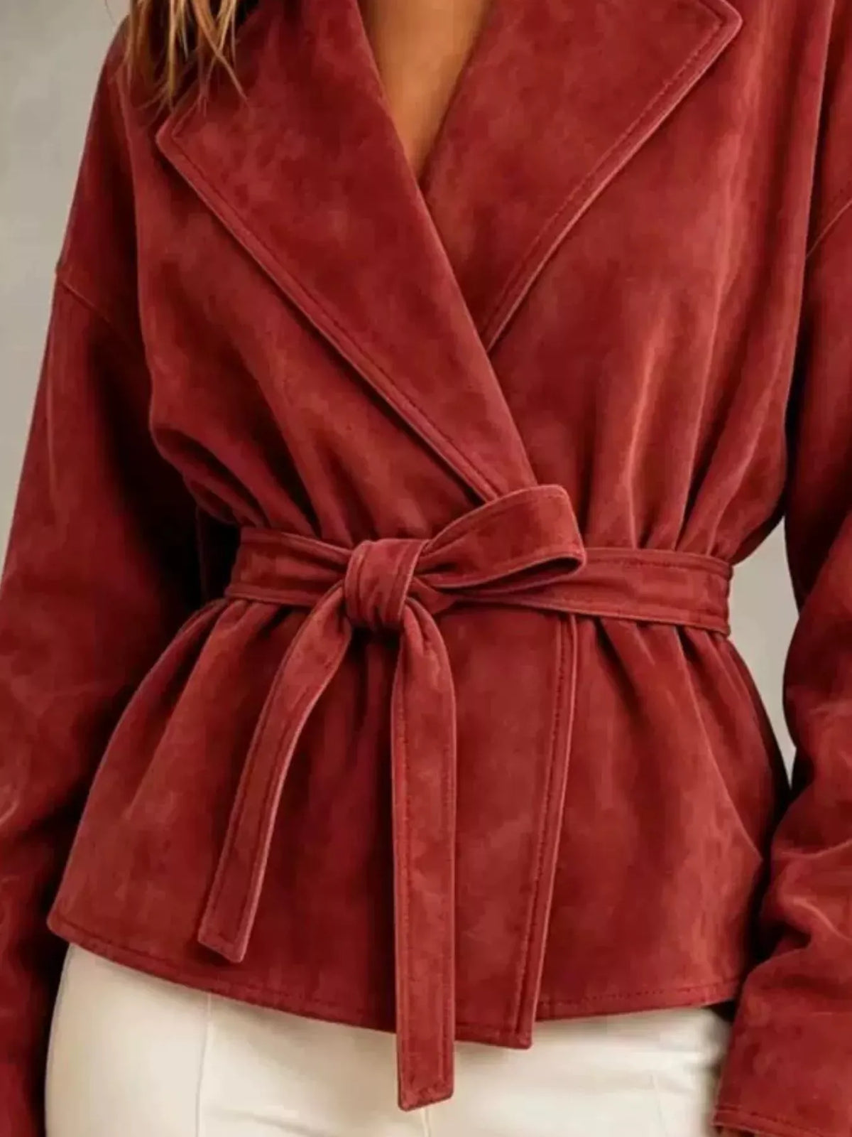 Tie-Waist Lapel Collar Jacket The Nichole Collection