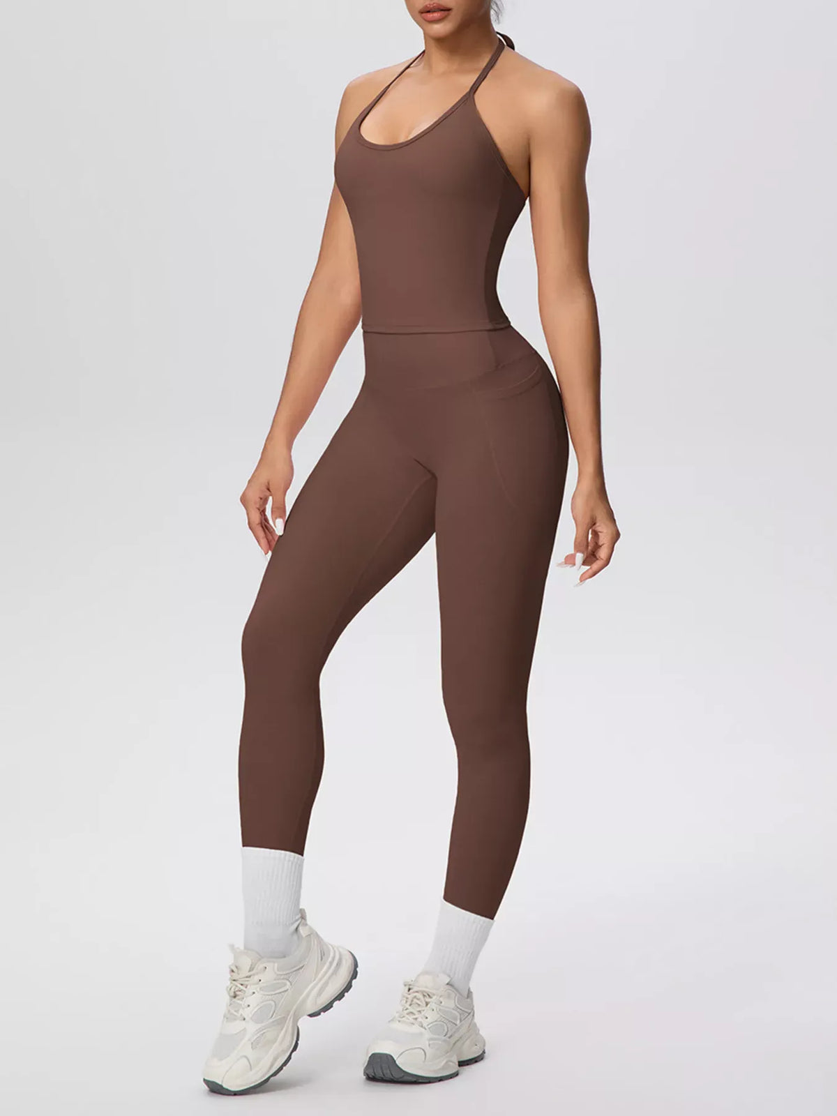 Halter-Neck Cami and High-Waisted Leggings Active Set The Nichole Collection - Official Site