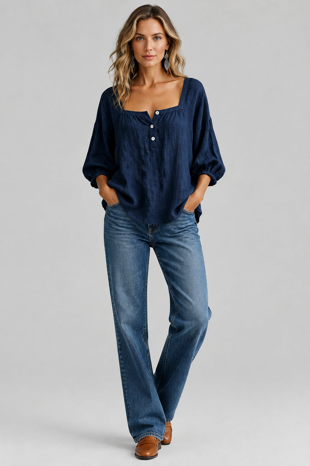 SQUARE-NECK BUTTON-DETAIL BLOUSE The Nichole Collection - Official Site