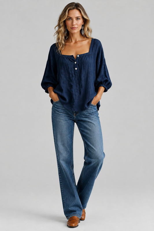 SQUARE-NECK BUTTON-DETAIL BLOUSE The Nichole Collection - Official Site