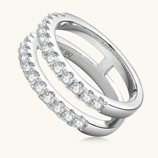 925 Sterling Silver Moissanite Double Layered Ring Silver / 4 The Nichole Collection