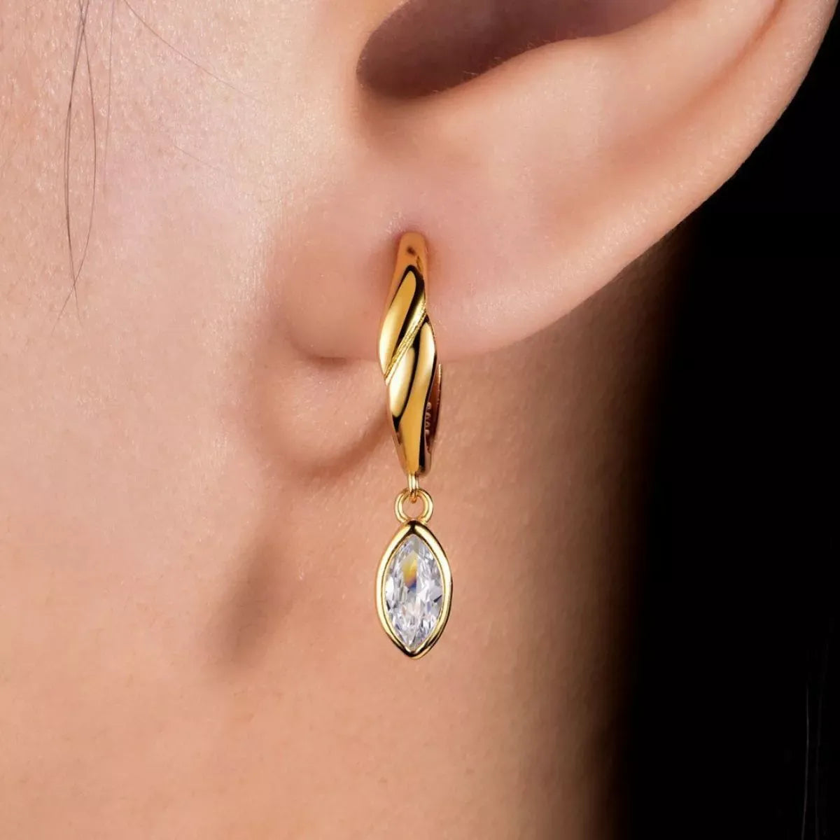 925 Sterling Silver Moissanite Hoop Drop Earrings Gold / One Size The Nichole Collection