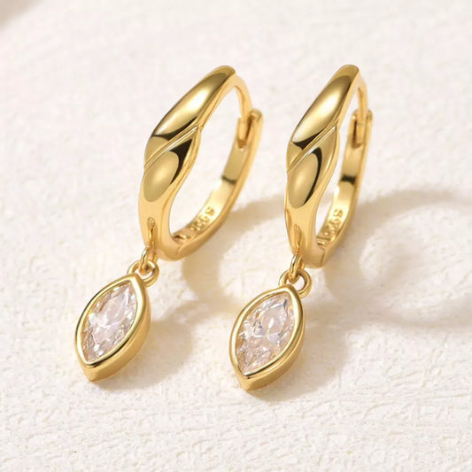 925 Sterling Silver Moissanite Hoop Drop Earrings Gold / One Size The Nichole Collection