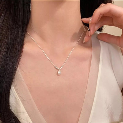 925 Sterling Silver Pearl Drop Necklace Necklace Silver / ONESIZE The Nichole Collection