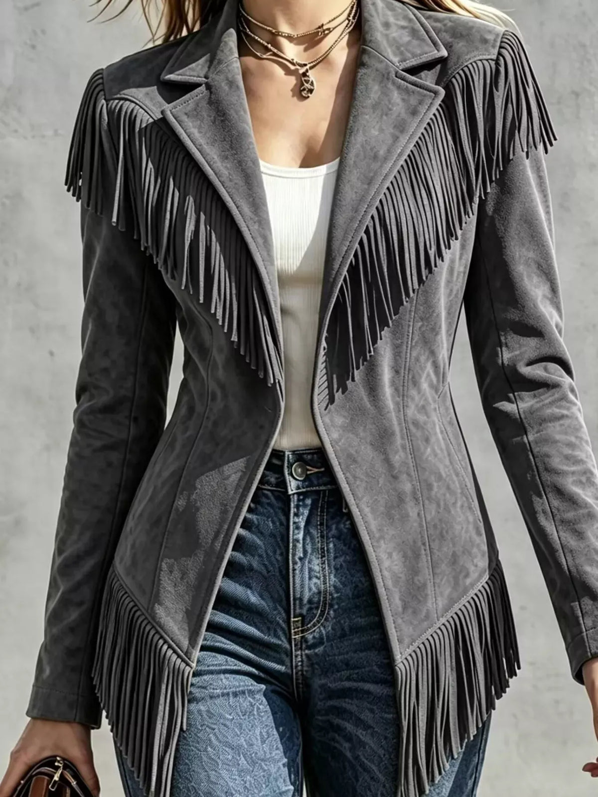 Western Fringe Open-Front Lapel Jacket The Nichole Collection - Official Site