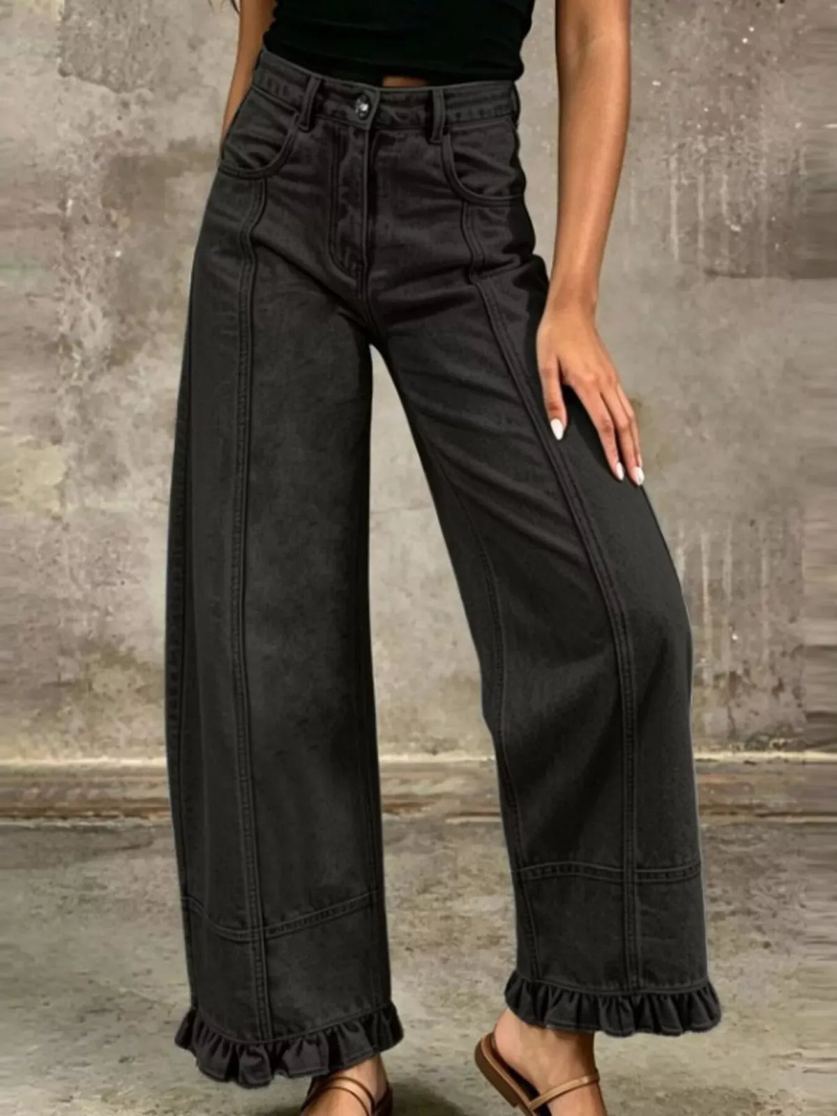 RUFFLE-HEM WIDE-LEG JEANS The Nichole Collection - Official Site