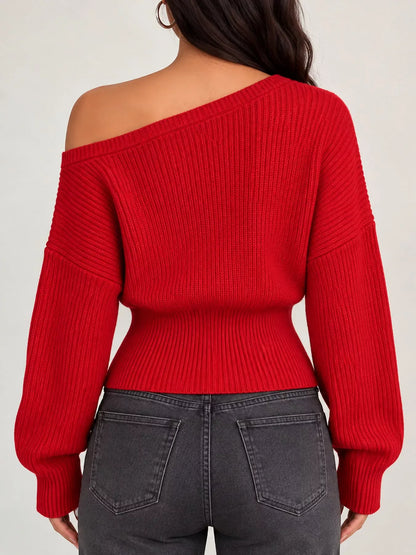One-Shoulder Ribbed Knit Sweater The Nichole Collection