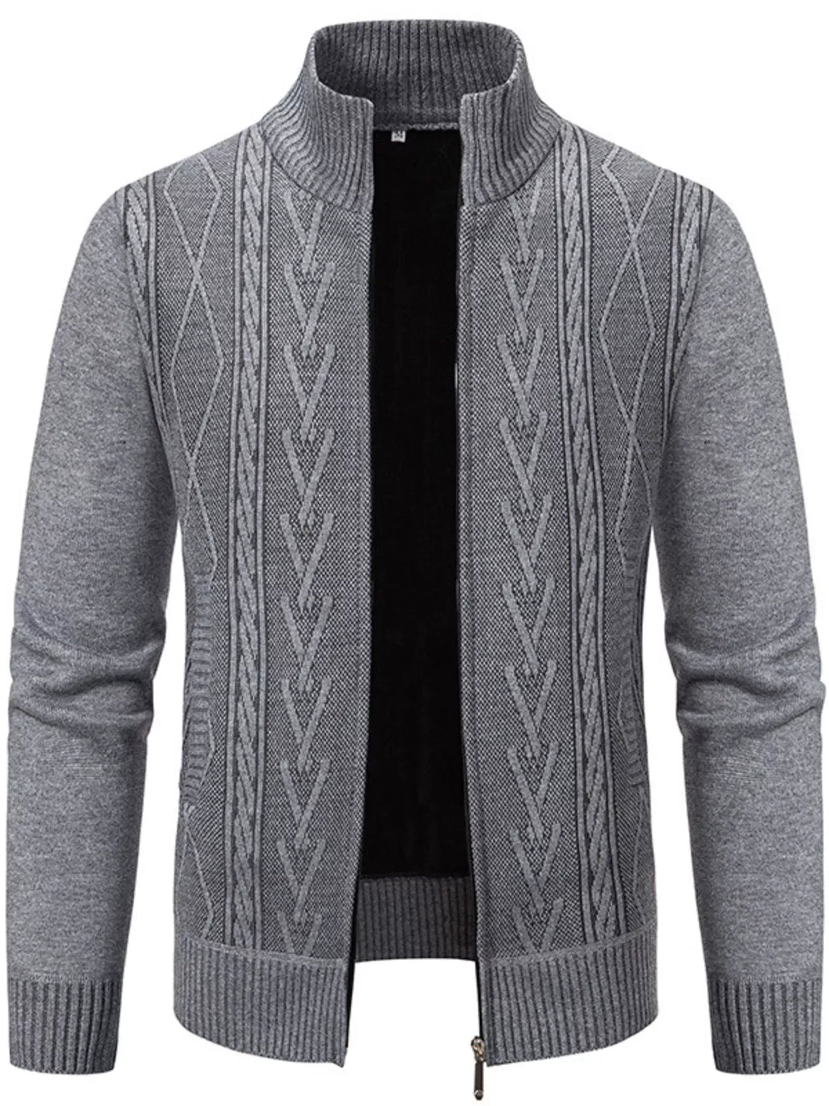 Men's Stand-Collar Full-Zip Detailed Cable-Knit Cardigan Jonathan M Collection