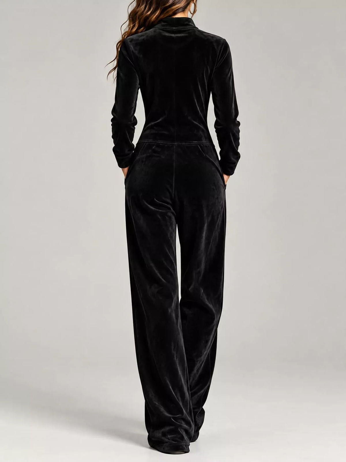 Velour Zip-Up Jumpsuit with Pockets The Nichole Collection