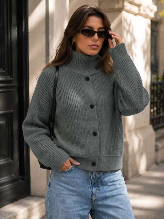 TURTLENECK BUTTON-DOWN KNIT CARDIGAN The Nichole Collection - Official Site