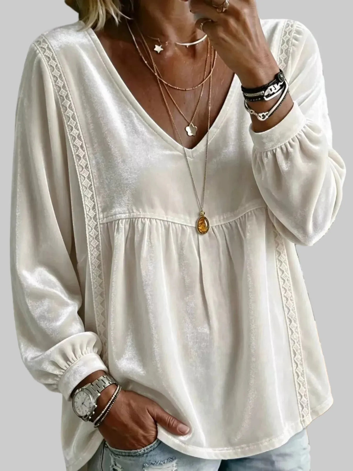 BABYDOLL VELVET LACE BLOUSE The Nichole Collection - Official Site