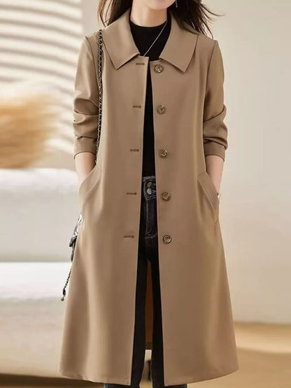 Single-Breasted Button-Front Coat - Camel-Lined / M