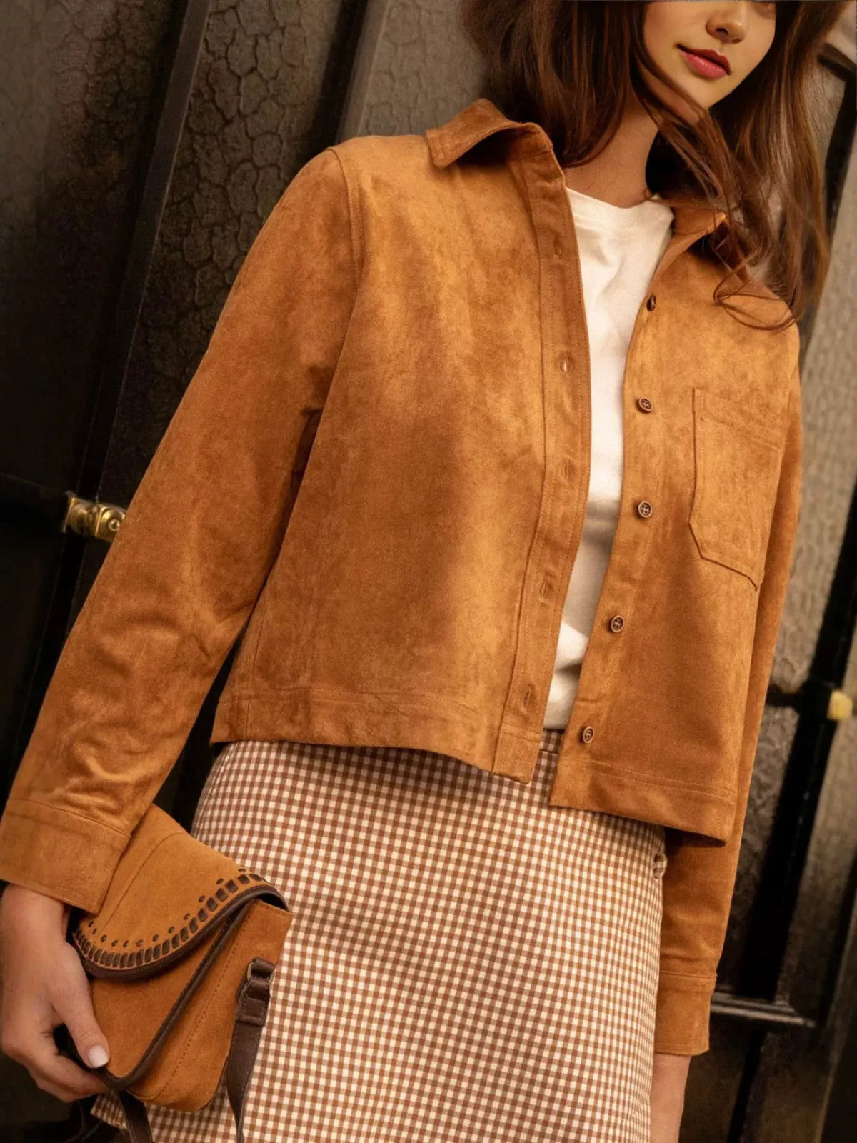 Cropped Faux-Suede Button-Front Jacket The Nichole Collection - Official Site
