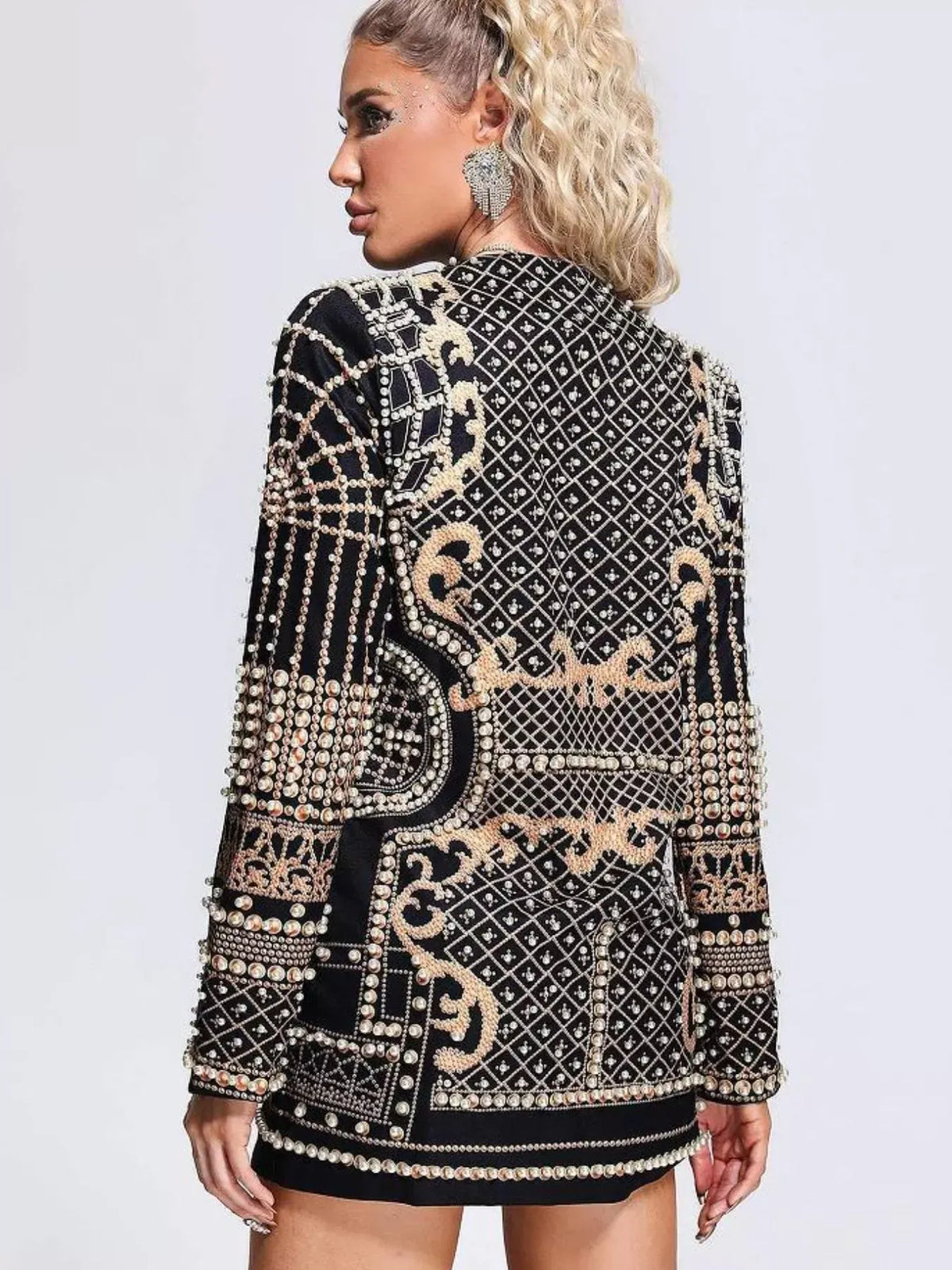Pearl-Embellished One-Button Blazer The Nichole Collection