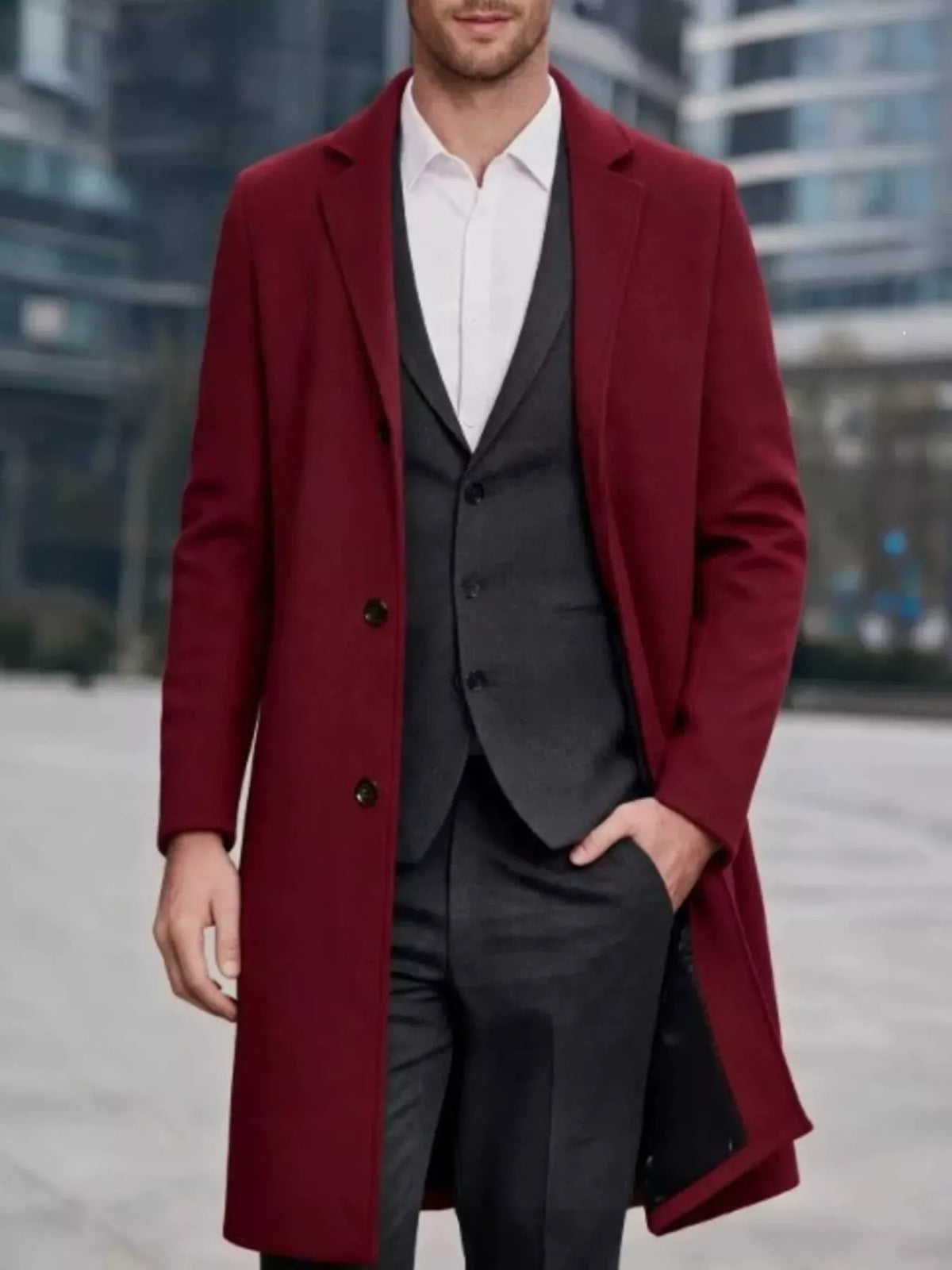 Men's Slim-Fit Lapel-Collar Overcoat Jonathan M Collection