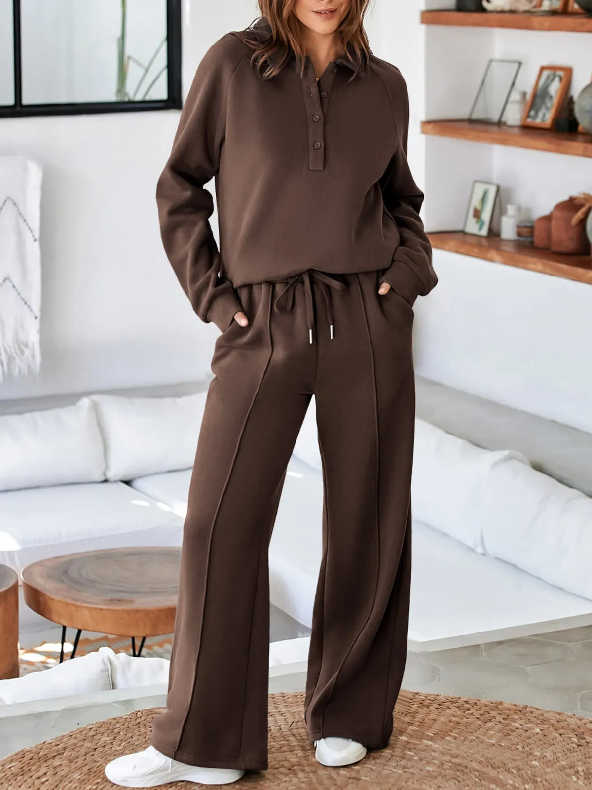 Collared Sweatshirt and High-Waisted Pants Set The Nichole Collection - Official Site
