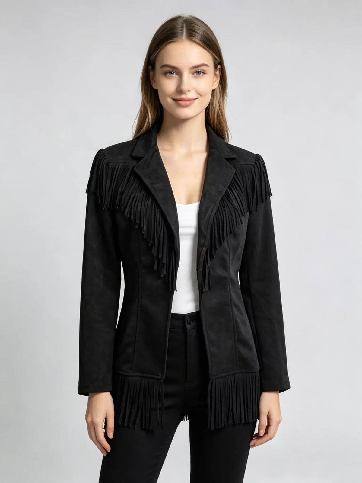Western Fringe Open-Front Lapel Jacket The Nichole Collection - Official Site