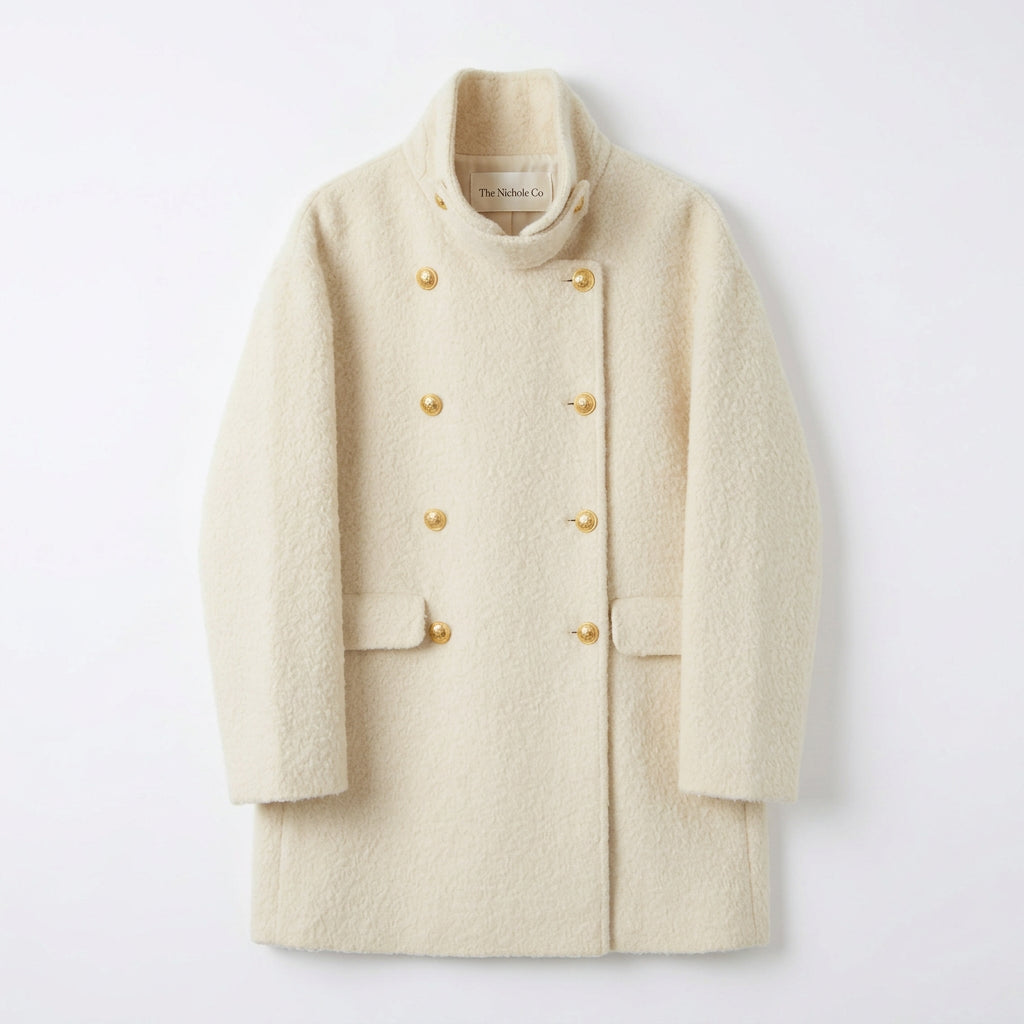 Funnel-Neck Cashmere-Wool Double-Breasted Peacoat The Nichole Collection