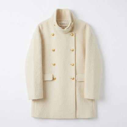 Funnel-Neck Cashmere-Wool Double-Breasted Peacoat The Nichole Collection