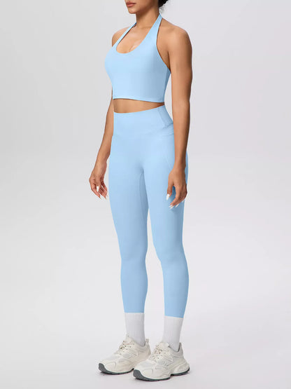 Halter-Neck Crop Top and High-Waisted Leggings Active Set The Nichole Collection - Official Site